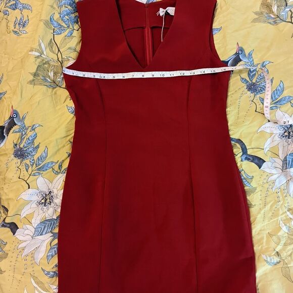 DRESS code by Susan graf red v neck stretch wool pencil dress sz 2 nwt - Picture 4 of 6